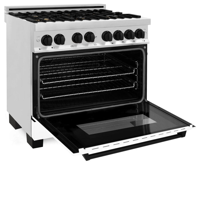 ZLINE 36" Autograph Dual Fuel Range, White Door, RAZ - WM - 36 - MB - Farmhouse Kitchen and Bath