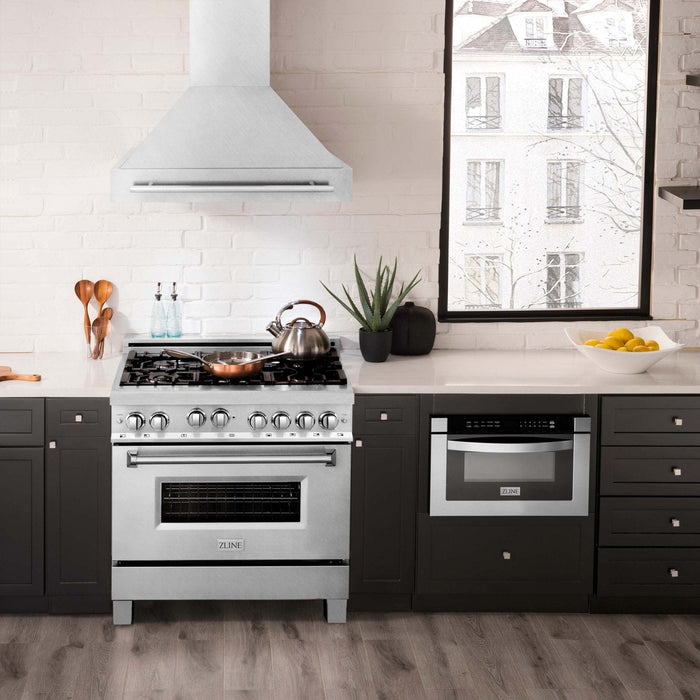 ZLINE 36" Autograph DuraSnow Stainless Steel Wall Range Hood 8654SNX - 36 - Farmhouse Kitchen and Bath