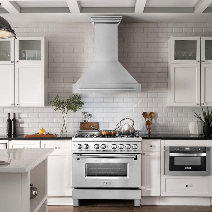 ZLINE 36" Autograph DuraSnow Stainless Steel Wall Range Hood 8654SNX - 36 - Farmhouse Kitchen and Bath