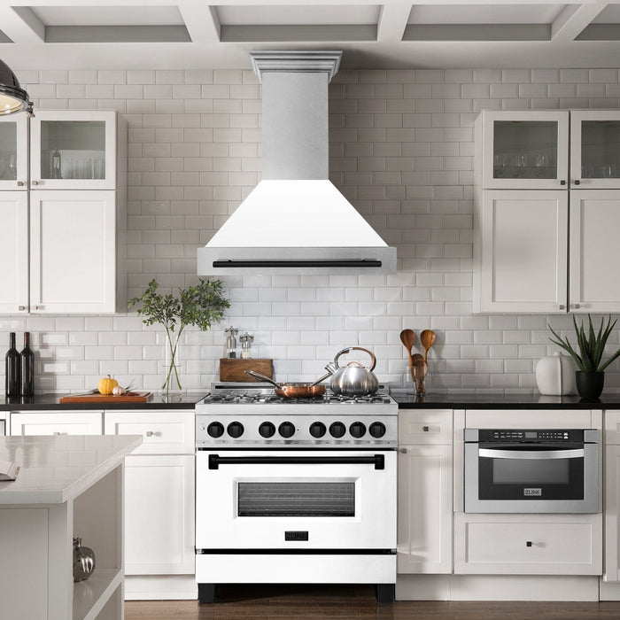 ZLINE 36" Autograph DuraSnow White Range Hood 8654SNZ - WM36 - MB - Farmhouse Kitchen and Bath