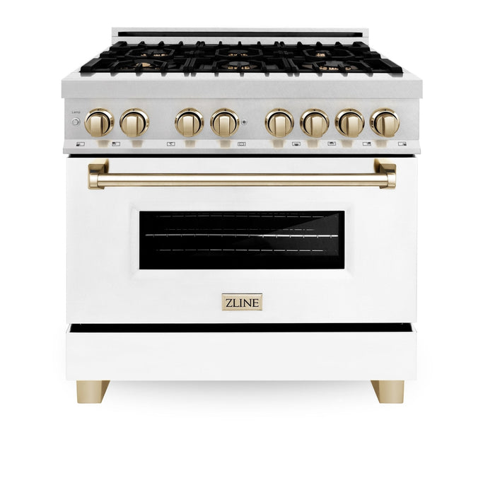 ZLINE 36" Autograph Edition Dual Fuel Range, White Door, RAZ - WM - 36 - G - Farmhouse Kitchen and Bath