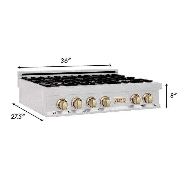 ZLINE 36" Autograph Edition Rangetop, DuraSnow, Gold Accent, RTSZ - 36 - G - Farmhouse Kitchen and Bath