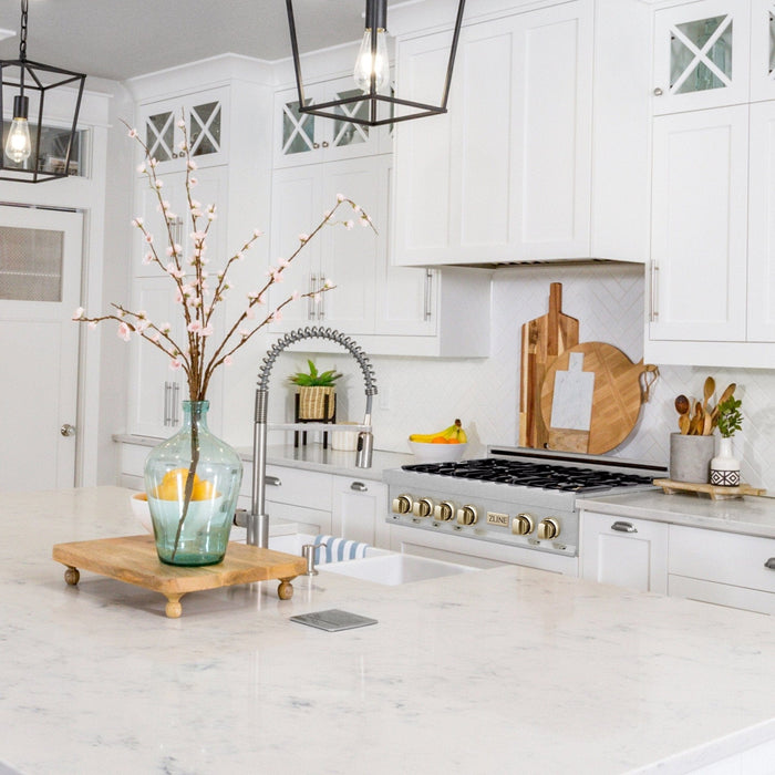 ZLINE 36" Autograph Edition Rangetop, DuraSnow, Gold Accent, RTSZ - 36 - G - Farmhouse Kitchen and Bath