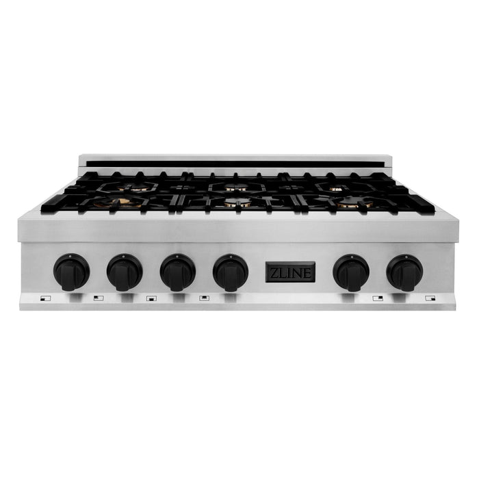 ZLINE 36" Autograph Porcelain Rangetop, Stainless,MatteBlack,RTZ - 36 - MB - Farmhouse Kitchen and Bath