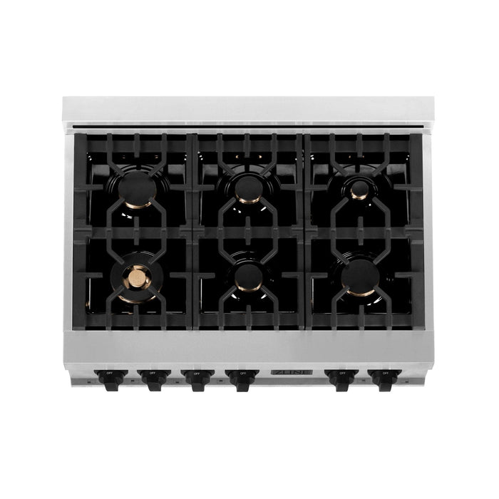 ZLINE 36" Autograph Porcelain Rangetop, Stainless,MatteBlack,RTZ - 36 - MB - Farmhouse Kitchen and Bath
