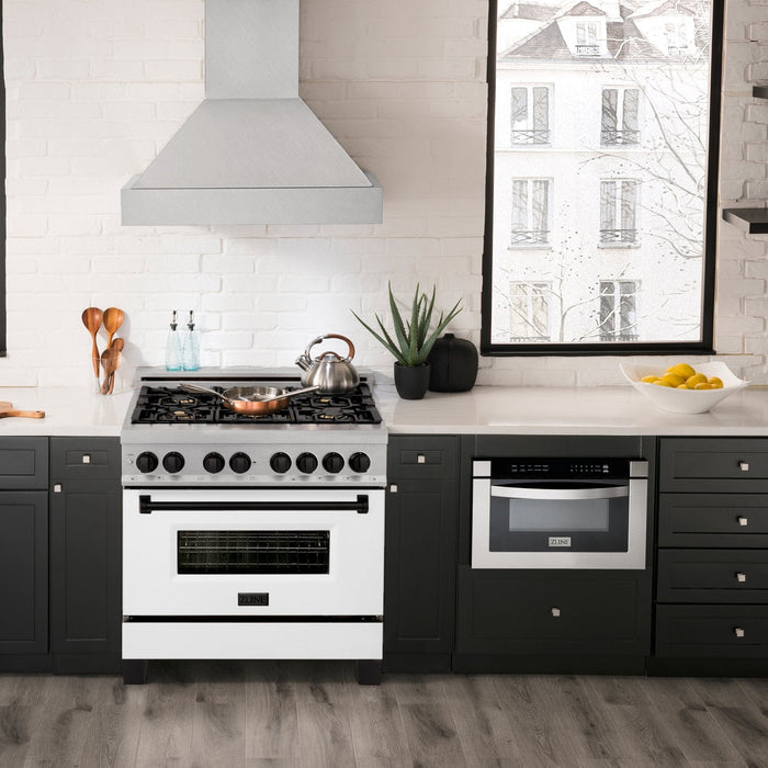 ZLINE 36" Autograph, Range, Dual Fuel, White door, RASZ - WM - 36 - MB - Farmhouse Kitchen and Bath