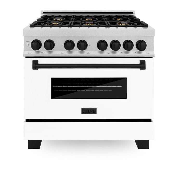 ZLINE 36" Autograph, Range, Dual Fuel, White door, RASZ - WM - 36 - MB - Farmhouse Kitchen and Bath