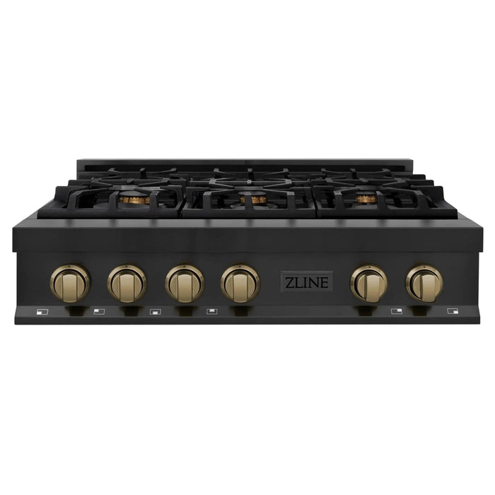 ZLINE 36" Autograph Rangetop, Black Stainless, Gold Accents, RTBZ - 36 - CB - Farmhouse Kitchen and Bath