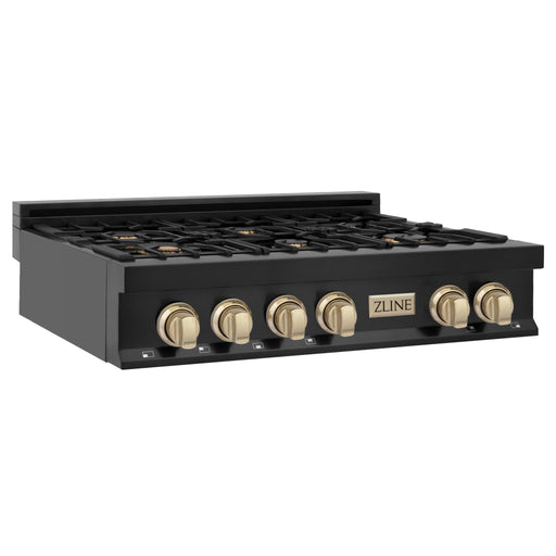 ZLINE 36" Autograph Rangetop, Black Stainless, Gold Accents, RTBZ - 36 - G - Farmhouse Kitchen and Bath