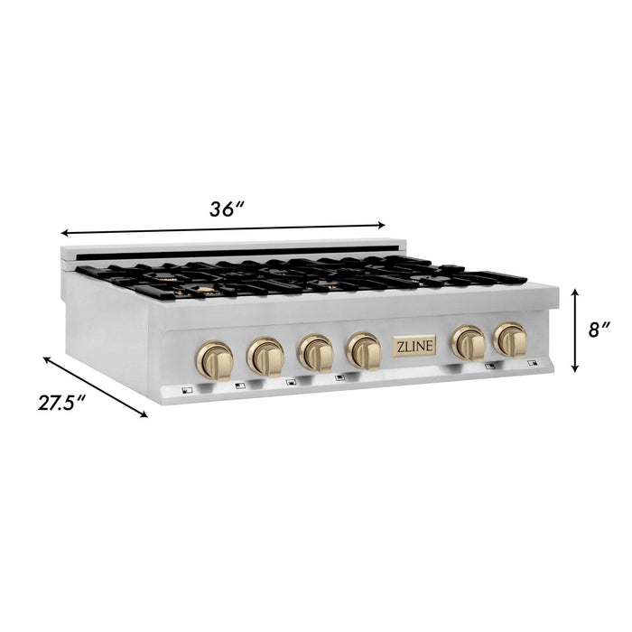 ZLINE 36" Autograph Rangetop, Stainless Steel, Gold Accents, RTZ - 36 - G - Farmhouse Kitchen and Bath