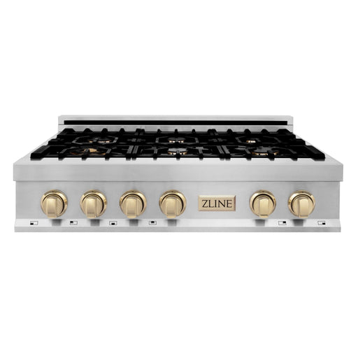 ZLINE 36" Autograph Rangetop, Stainless Steel, Gold Accents, RTZ - 36 - G - Farmhouse Kitchen and Bath