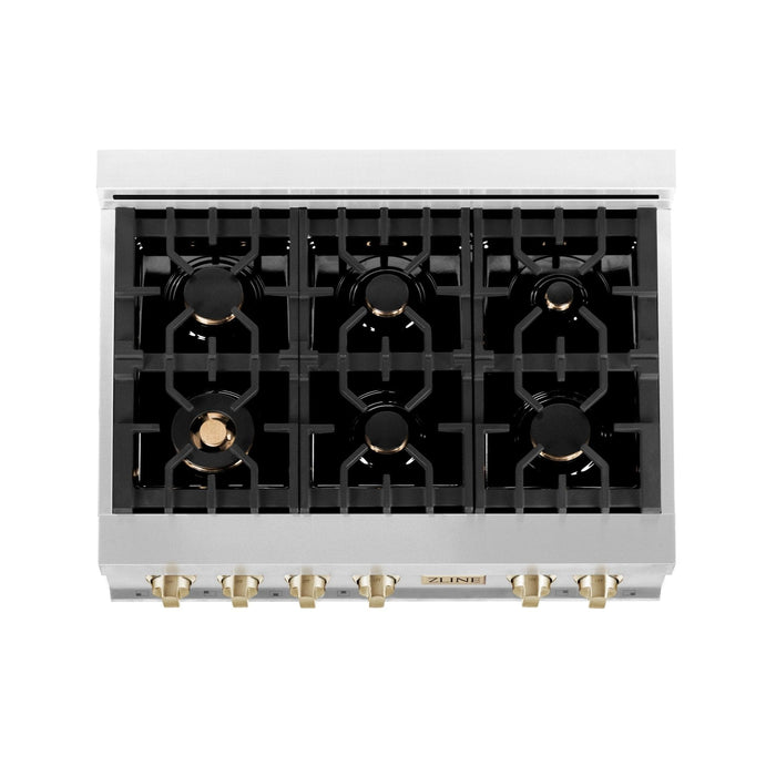 ZLINE 36" Autograph Rangetop, Stainless Steel, Gold Accents, RTZ - 36 - G - Farmhouse Kitchen and Bath