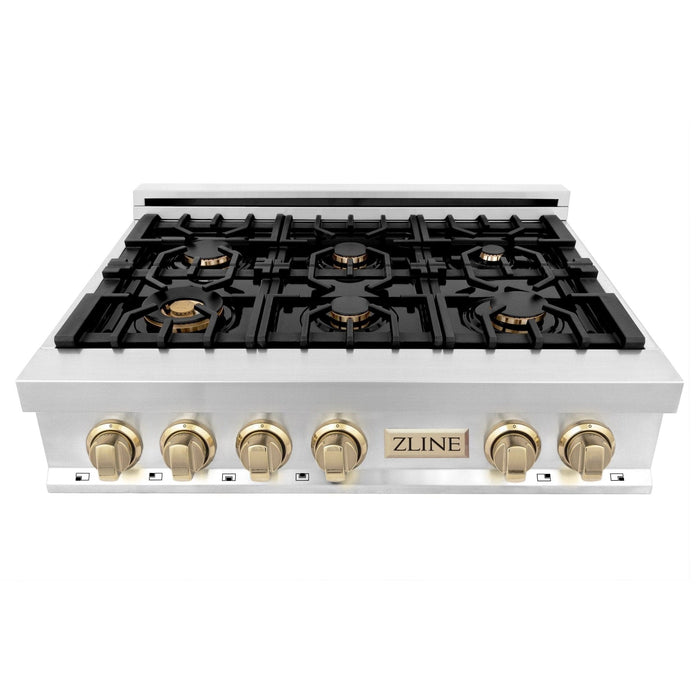 ZLINE 36" Autograph Rangetop, Stainless Steel, Gold Accents, RTZ - 36 - G - Farmhouse Kitchen and Bath