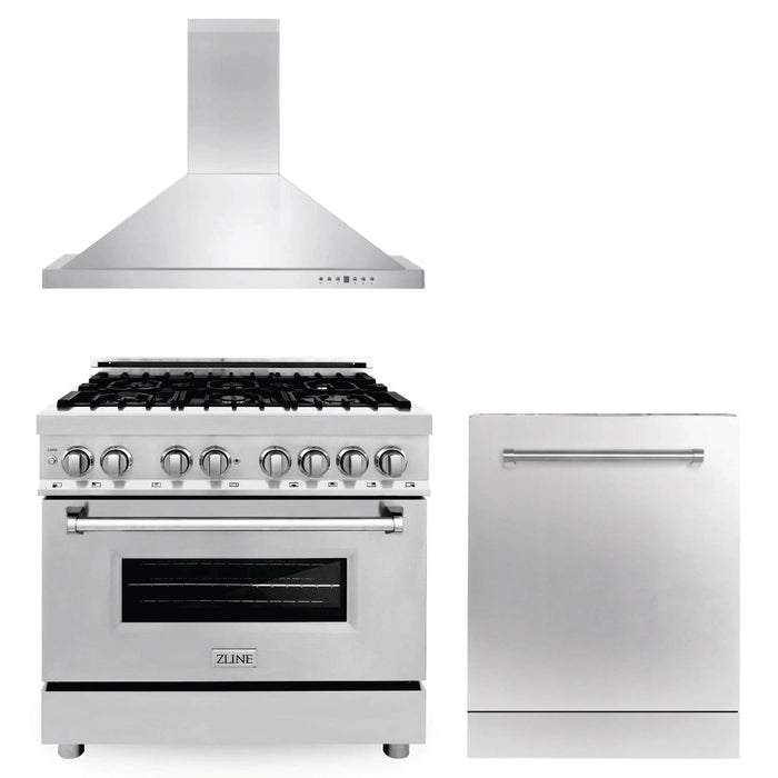ZLINE 36" Bundled Stainless DualRange RangeHood Dishwasher 3KP - RARH36 - DW - Farmhouse Kitchen and Bath