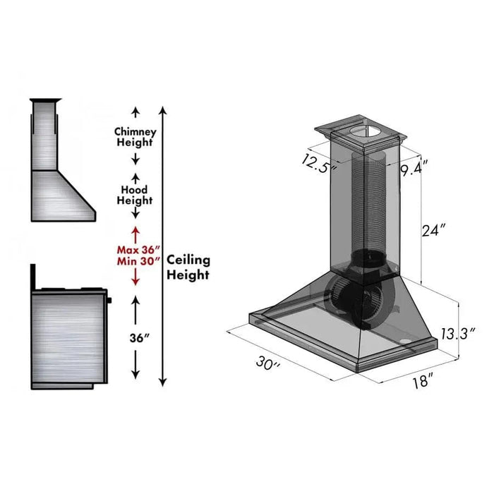 ZLINE 36" Designer Series Wooden Wall Range Hood in Black, KBCC - 36 - Farmhouse Kitchen and Bath