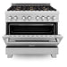ZLINE 36" Dual Fuel Range, DuraSnow, Stainless, Brass Burners, RAS - SN - BR - 36 - Farmhouse Kitchen and Bath