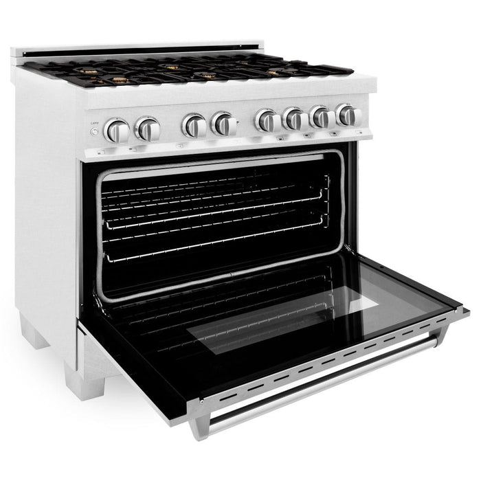 ZLINE 36" Dual Fuel Range, DuraSnow, Stainless, Brass Burners, RAS - SN - BR - 36 - Farmhouse Kitchen and Bath