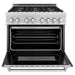 ZLINE 36" Dual Fuel Range, DuraSnow, Stainless, Brass Burners, RAS - SN - BR - 36 - Farmhouse Kitchen and Bath