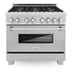 ZLINE 36" Dual Fuel Range, DuraSnow, Stainless, Brass Burners, RAS - SN - BR - 36 - Farmhouse Kitchen and Bath