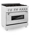 ZLINE 36" Dual Fuel Range, DuraSnow, Stainless, Brass Burners, RAS - SN - BR - 36 - Farmhouse Kitchen and Bath