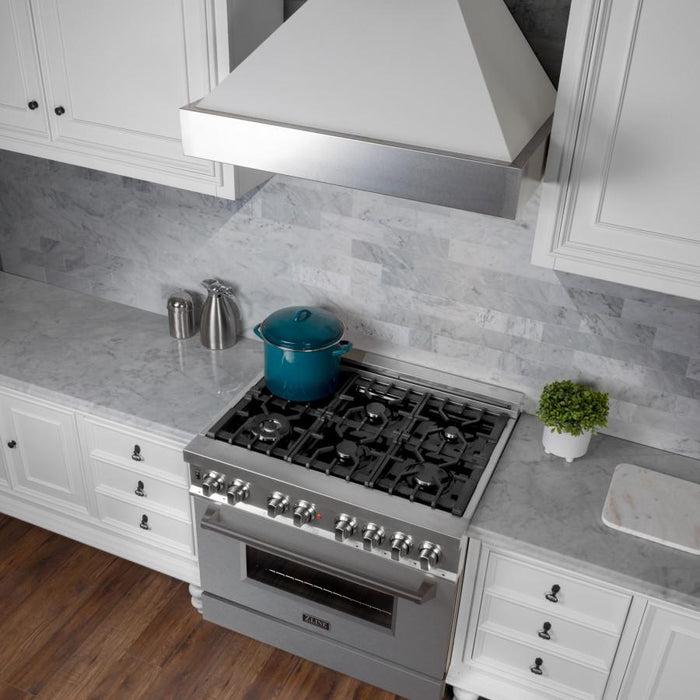 ZLINE 36" Dual Fuel Range, Snow Stainless, Snow Stainless Door, RAS - SN - 36 - Farmhouse Kitchen and Bath