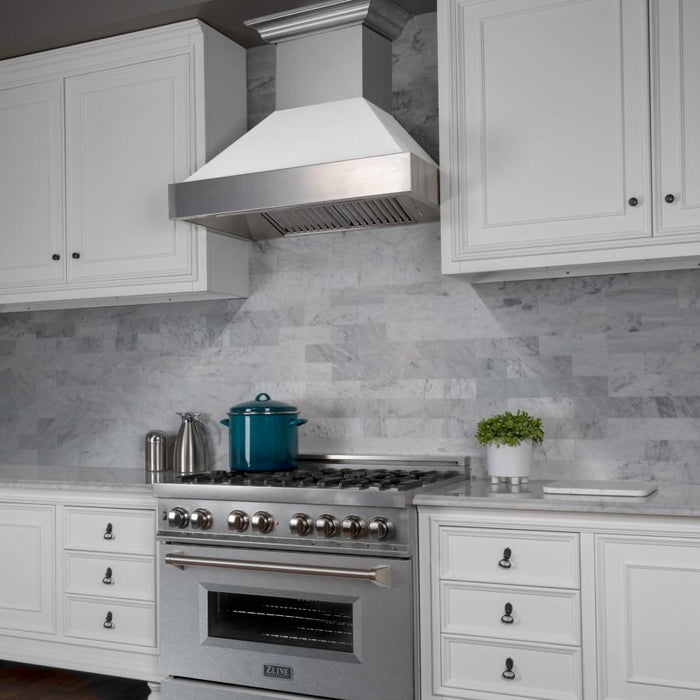 ZLINE 36" Dual Fuel Range, Snow Stainless, Snow Stainless Door, RAS - SN - 36 - Farmhouse Kitchen and Bath