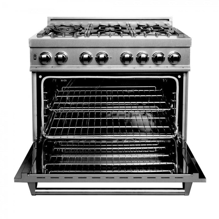 ZLINE 36" Dual Fuel Range, Snow Stainless, Snow Stainless Door, RAS - SN - 36 - Farmhouse Kitchen and Bath