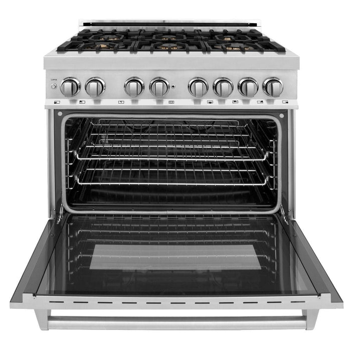 ZLINE 36" Gas Burner/Electric Oven Range, Brass Burners, RA - BR - 36 - Farmhouse Kitchen and Bath