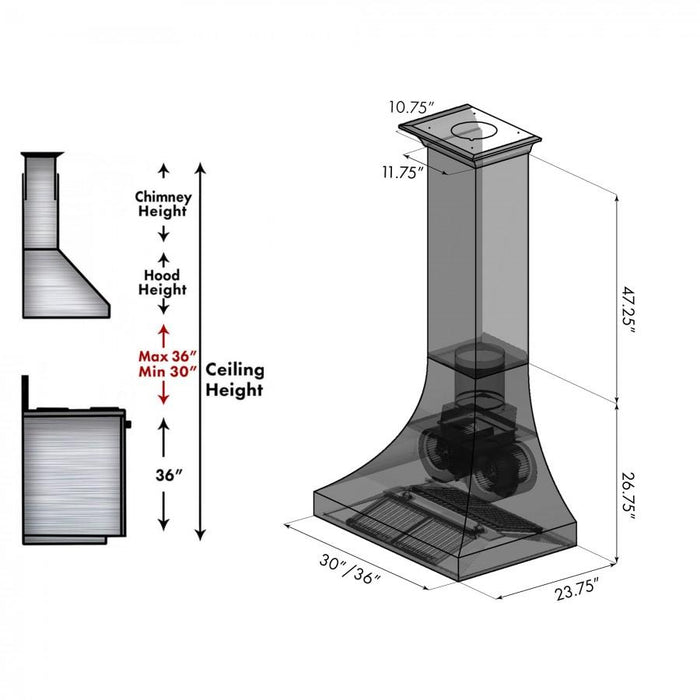ZLINE 36" Hand - Hammered Copper Finish Wall Range Hood, 8632H - 36 - Farmhouse Kitchen and Bath