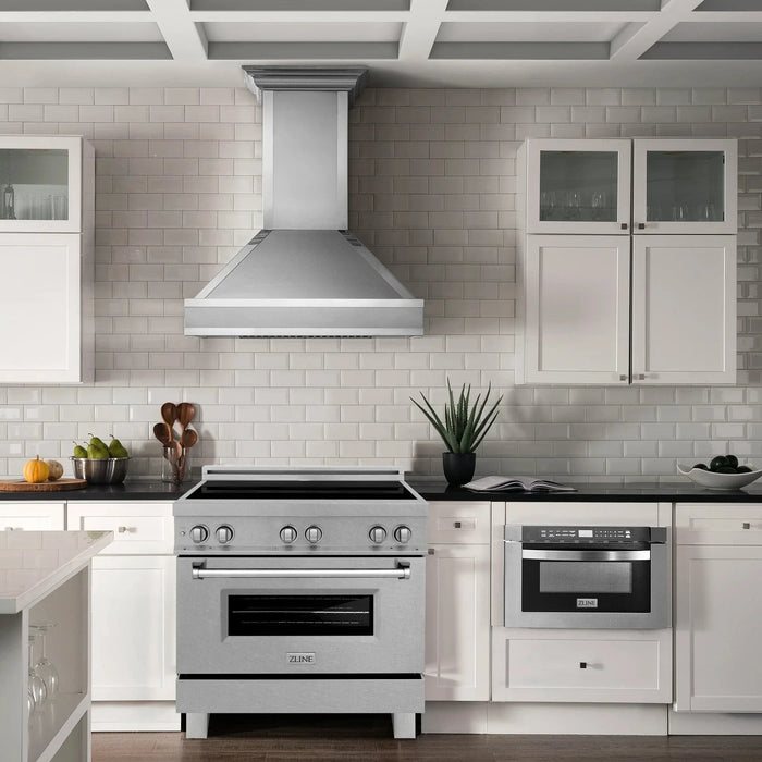 ZLINE 36" Induction Range in DuraSnow with a 4 Element Stove and Electric Oven RAINDS - SN - 36 - Farmhouse Kitchen and Bath