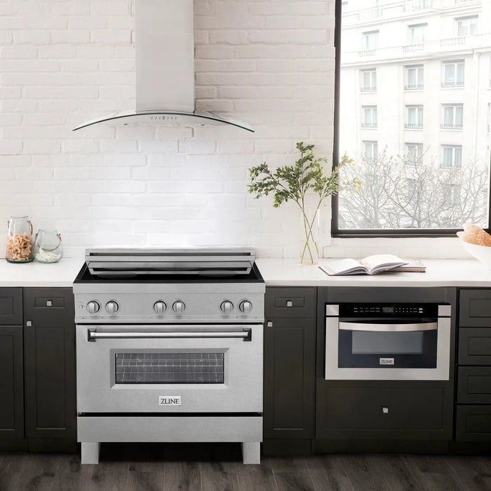 ZLINE 36" Induction Range in DuraSnow with a 4 Element Stove and Electric Oven RAINDS - SN - 36 - Farmhouse Kitchen and Bath