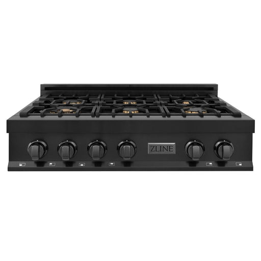 ZLINE 36" Porcelain Rangetop, Black Stainless, Brass Burners,RTB - BR - 36 - Farmhouse Kitchen and Bath