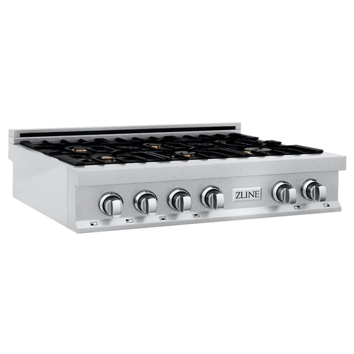 ZLINE 36" Porcelain Rangetop, DuraSnow®, 6 Brass Burners, RTS - BR - 36 - Farmhouse Kitchen and Bath