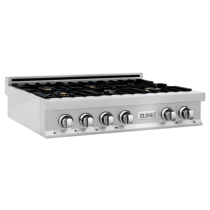 ZLINE 36" Porcelain Rangetop, DuraSnow®, 6 Brass Burners, RTS - BR - 36 - Farmhouse Kitchen and Bath
