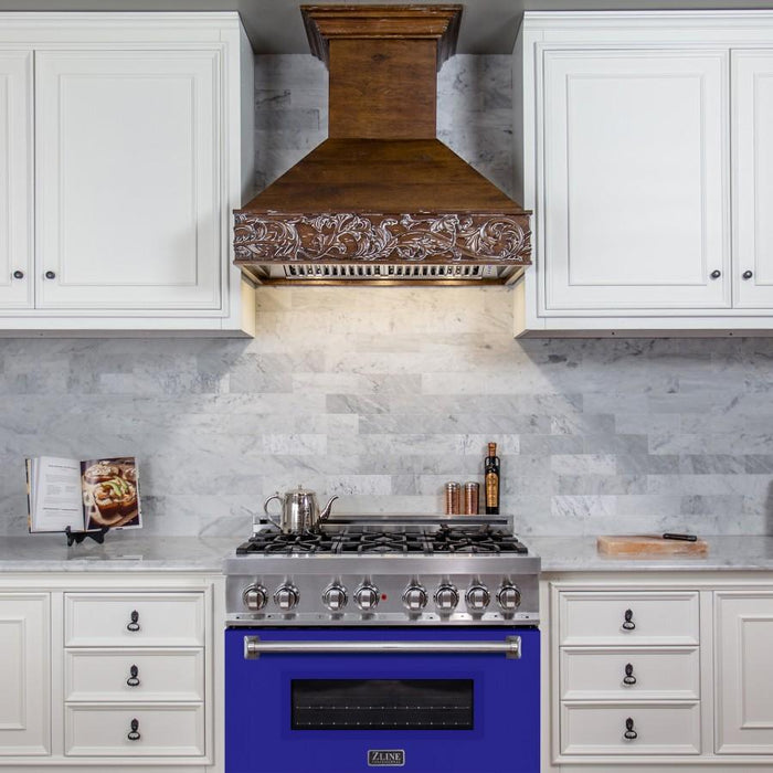 ZLINE 36" Professional Dual Fuel Range, Blue Matte Door, RA - BM - 36 - Farmhouse Kitchen and Bath