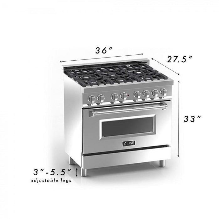 ZLINE 36" Professional Dual Fuel Range, Red Gloss Door, RA - RG - 36 - Farmhouse Kitchen and Bath