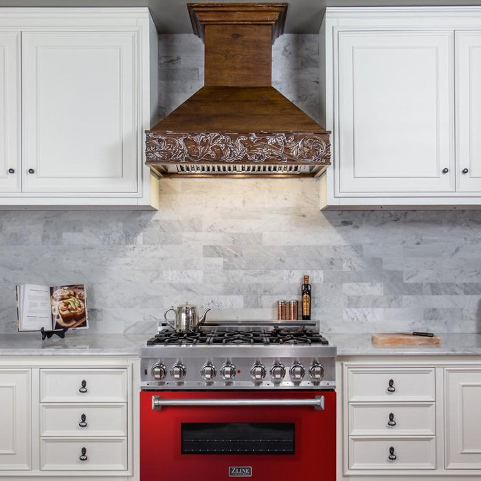 ZLINE 36" Professional Dual Fuel Range, Red Gloss Door, RA - RG - 36 - Farmhouse Kitchen and Bath