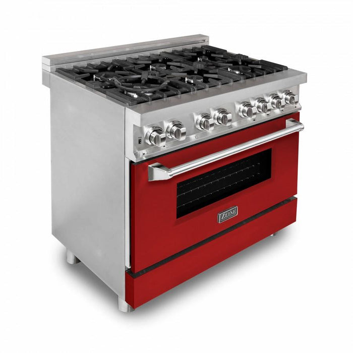 ZLINE 36" Professional Dual Fuel Range, Red Matte Door, RA - RM - 36 - Farmhouse Kitchen and Bath