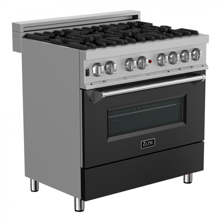 ZLINE 36" Professional Dual Fuel Range, Snow Stainless, Black Matte Door, RAS - BLM - 36 - Farmhouse Kitchen and Bath
