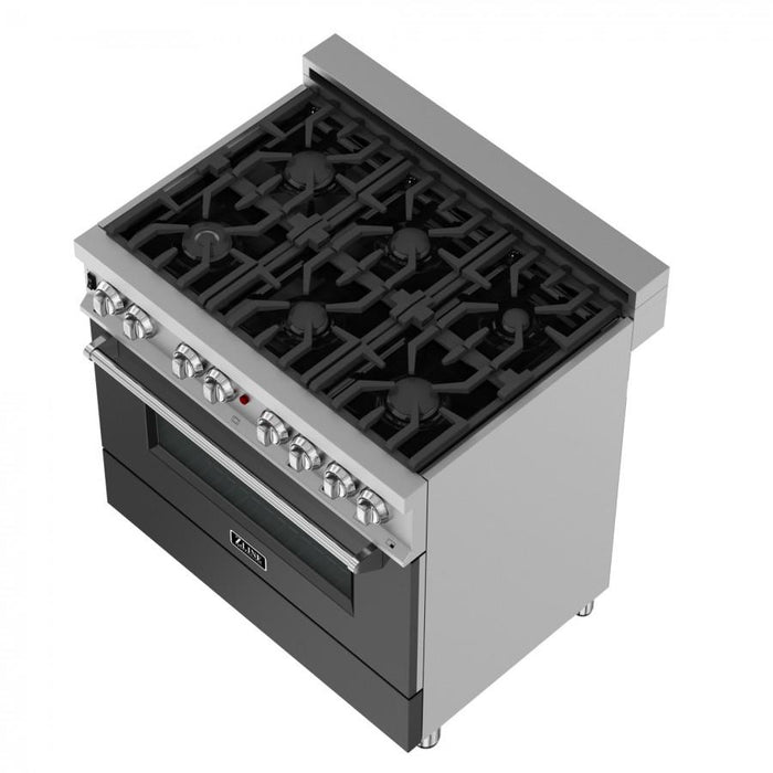 ZLINE 36" Professional Dual Fuel Range, Snow Stainless, Black Matte Door, RAS - BLM - 36 - Farmhouse Kitchen and Bath