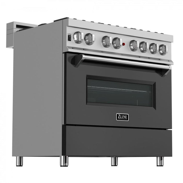 ZLINE 36" Professional Dual Fuel Range, Snow Stainless, Black Matte Door, RAS - BLM - 36 - Farmhouse Kitchen and Bath