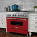 ZLINE 36" Professional Dual Fuel Range, Snow Stainless, Red Matte Door, RAS - RM - 36 - Farmhouse Kitchen and Bath