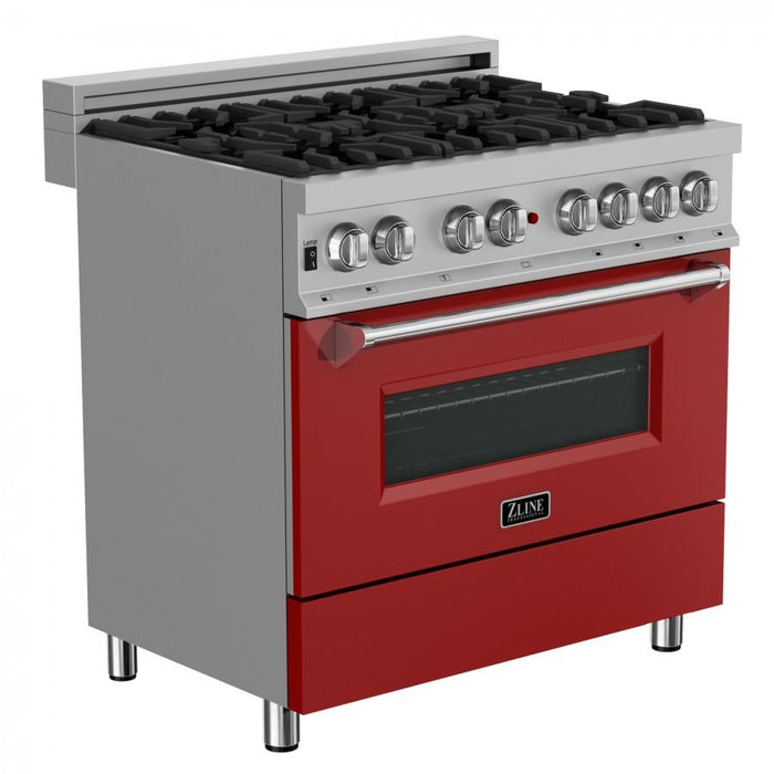 ZLINE 36" Professional Dual Fuel Range, Snow Stainless, Red Matte Door, RAS - RM - 36 - Farmhouse Kitchen and Bath