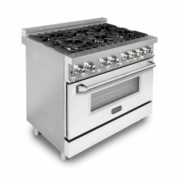 ZLINE 36" Professional Dual Fuel Range, White Matte Door, RA - WM - 36 - Farmhouse Kitchen and Bath
