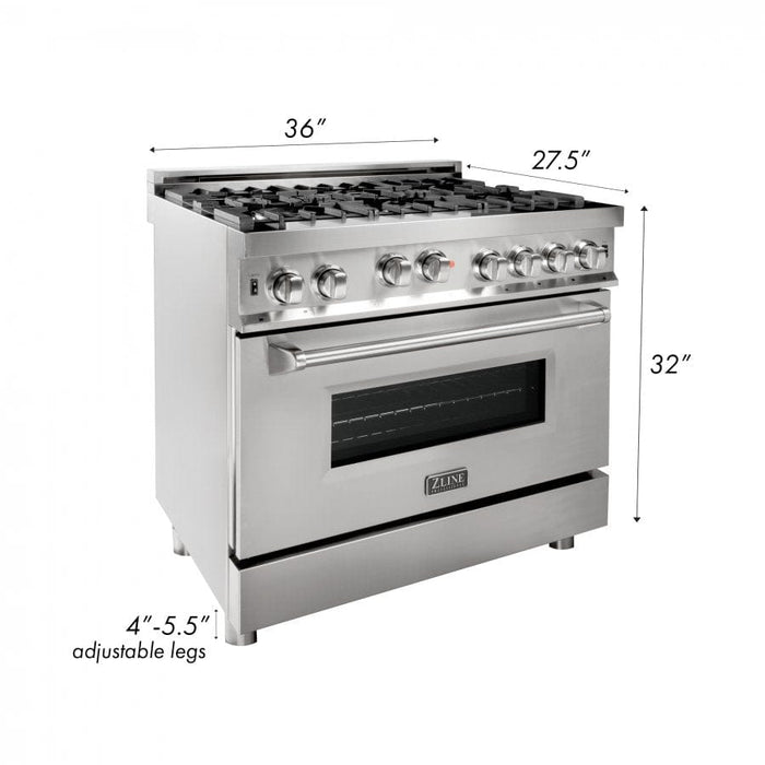 ZLINE 36' Professional Gas on Gas Range in Stainless Steel, RG36 - Farmhouse Kitchen and Bath