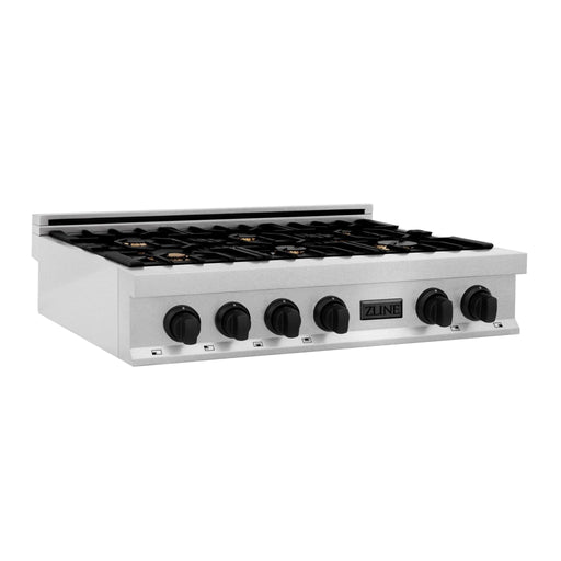 ZLINE 36" Rangetop, DuraSnow Stainless, MatteBlack Accents, RTSZ - 36 - MB - Farmhouse Kitchen and Bath