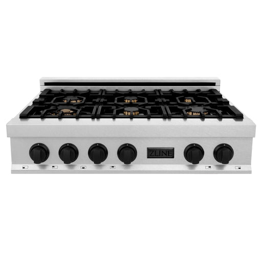 ZLINE 36" Rangetop, DuraSnow Stainless, MatteBlack Accents, RTSZ - 36 - MB - Farmhouse Kitchen and Bath