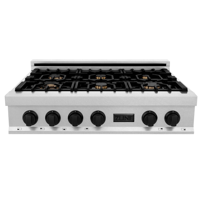 ZLINE 36" Rangetop, DuraSnow Stainless, MatteBlack Accents, RTSZ - 36 - MB - Farmhouse Kitchen and Bath