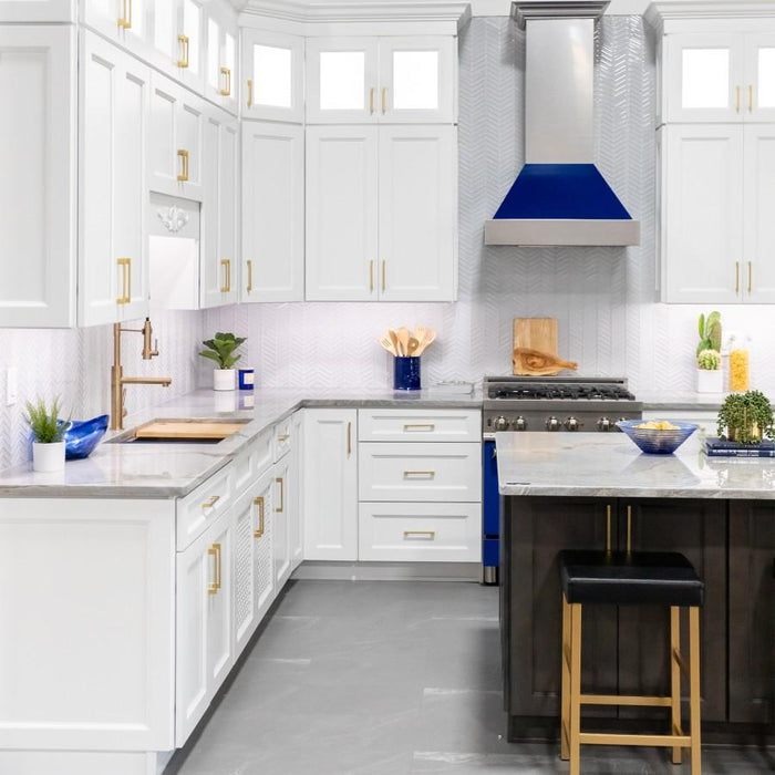 ZLINE 36" Snow Finish Wall Range Hood, Blue Gloss Shell, 8654BG - 36 - Farmhouse Kitchen and Bath