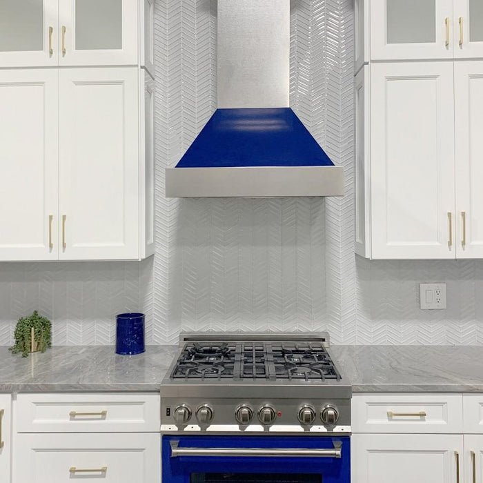 ZLINE 36" Snow Finish Wall Range Hood, Blue Gloss Shell, 8654BG - 36 - Farmhouse Kitchen and Bath